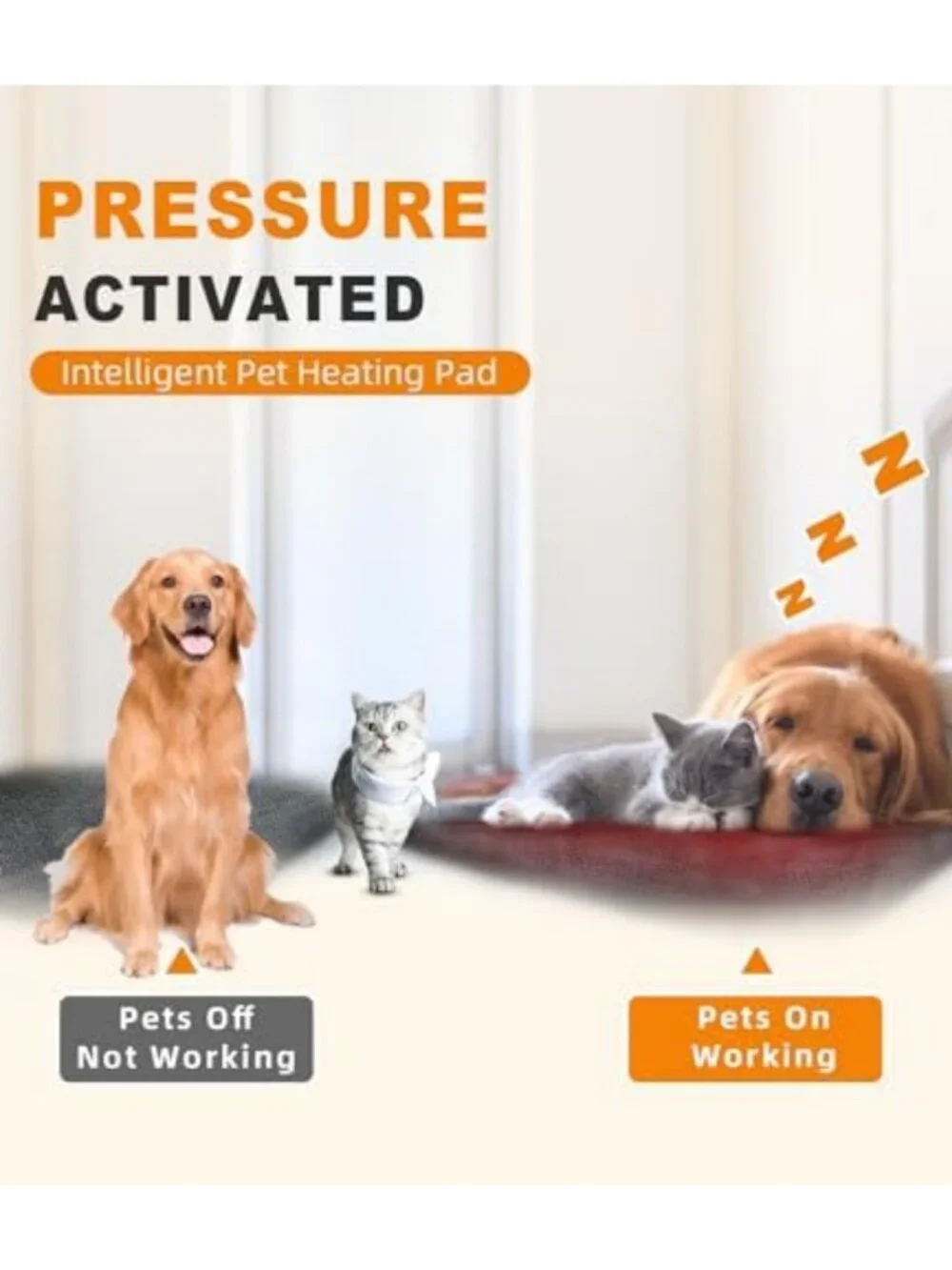 Pressure Activated Heating Pad for Dogs & Cats - 18x22 Electric Pet Bed Mat